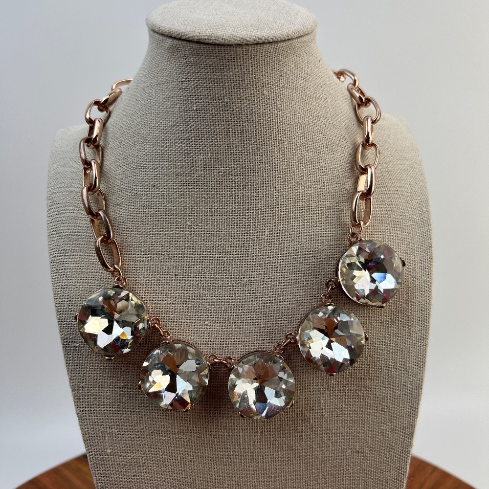 Express Necklace Chunky Oversized Rhinestones Rose Gold Choker 19" Adjustable